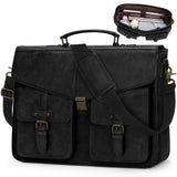 RAINSMORE 17.3 Inch Men's Messenger Bag, PU Leather Laptop Briefcase Use for Work, Office & Business Travel, Spacious Satchel Bag, Black