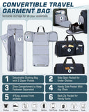 RAINSMORE 3 in 1 Garment Bags for Travel, 45L Convertible Garment Duffle bag for Hanging Clothes, Suit Travel Bag for Business Trips with Shoulder Strap, Carry On Suit Luggage for Men Women,Blue