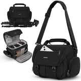 RAINSMORE Camera Bag, DSLR/SLR/Mirrorless Camera Sling Bag for Photographers Waterproof Small Camera Case with Tripod Holder & Rain Cover Camera Crossbody Bag for Canon/Nikon/Sony/Fuji, Black