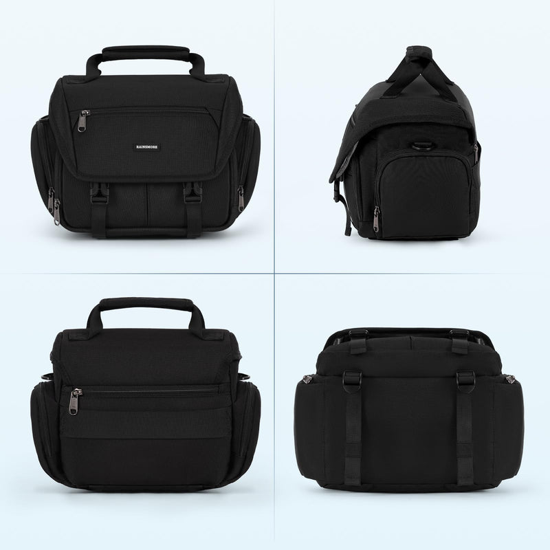 RAINSMORE Camera Bag, DSLR/SLR/Mirrorless Camera Sling Bag for Photographers Waterproof Small Camera Case with Tripod Holder & Rain Cover Camera Crossbody Bag for Canon/Nikon/Sony/Fuji, Black