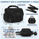 RAINSMORE Camera Bag, DSLR/SLR/Mirrorless Camera Sling Bag for Photographers Waterproof Small Camera Case with Tripod Holder & Rain Cover Camera Crossbody Bag for Canon/Nikon/Sony/Fuji, Black
