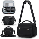 RAINSMORE Camera Bag, SLR/DSLR/Mirrorless Camera Case with Divider Tripod Holder Waterproof Sling Bag Crossbody Camera Bags for Photographers with Rain Cover for Canon/Sony/Nikon/Fuji, Black