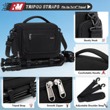 RAINSMORE Camera Bag, SLR/DSLR/Mirrorless Camera Case with Divider Tripod Holder Waterproof Sling Bag Crossbody Camera Bags for Photographers with Rain Cover for Canon/Sony/Nikon/Fuji, Black