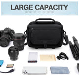 RAINSMORE Camera Bag, Small DSLR/SLR/Mirrorless Camera Sling Bag Waterproof Camera Case with Tripod Holder & Rain Cover Compact Crossbody Camera Bags for Photographers Everyday Shoulder Bags, Black