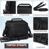 RAINSMORE Camera Bag, Small DSLR/SLR/Mirrorless Camera Sling Bag Waterproof Camera Case with Tripod Holder & Rain Cover Compact Crossbody Camera Bags for Photographers Everyday Shoulder Bags, Black