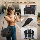 RAINSMORE Canvas Camera Bag, DSLR/SLR/Mirrorless Small Camera Sling Bags Cross - body Camera Case, Compact Shoulder Bag for Photographers with Rain Cover Vintage Sling Bags for Men and Women, Black
