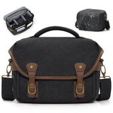 RAINSMORE Canvas Camera Bag, DSLR/SLR/Mirrorless Small Camera Sling Bags Cross-body Camera Case, Compact Shoulder Bag for Photographers with Rain Cover Vintage Sling Bags for Men and Women, Black