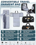 RAINSMORE Convertible Garment Bags for Travel, 45L Garment Duffle bag for Hanging Clothes, 3 in 1 Suit Travel Bag for Business Trips with Shoulder Strap, Carry On Suit Luggage for Men Women, Black