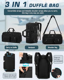 RAINSMORE Convertible Garment Bags for Travel, 45L Garment Duffle bag for Hanging Clothes, 3 in 1 Suit Travel Bag for Business Trips with Shoulder Strap, Carry On Suit Luggage for Men Women, Black