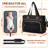 RAINSMORE Diaper Bag Tote, Large Capacity Diaper Bag Waterproof Baby Bag Multifunctional Travel Diaper Tote with Pacifier Case & Changing Pad, Black