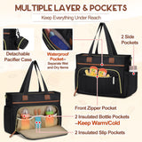 RAINSMORE Diaper Bag Tote, Large Capacity Diaper Bag Waterproof Baby Bag Multifunctional Travel Diaper Tote with Pacifier Case & Changing Pad, Black