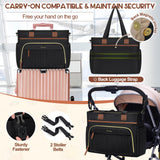 RAINSMORE Diaper Bag Tote, Large Capacity Diaper Bag Waterproof Baby Bag Multifunctional Travel Diaper Tote with Pacifier Case & Changing Pad, Black