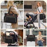 RAINSMORE Diaper Bag Tote, Large Capacity Diaper Bag Waterproof Baby Bag Multifunctional Travel Diaper Tote with Pacifier Case & Changing Pad, Black
