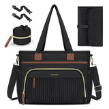 RAINSMORE Diaper Bag Tote, Large Capacity Diaper Bag Waterproof Baby Bag Multifunctional Travel Diaper Tote with Pacifier Case & Changing Pad, Black