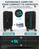 RAINSMORE Expandable Carry on Luggage 20 Inch, Airline Approved Carry on Suitcase with Front Pocket&Laptop Compartment, Hardshell Rolling Travel Luggage with Spinner Wheels,Black