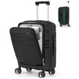 RAINSMORE Expandable Carry on Luggage 20 Inch, Airline Approved Carry on Suitcase with Front Pocket&Laptop Compartment, Hardshell Rolling Travel Luggage with Spinner Wheels,Black