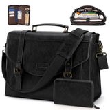 RAINSMORE Flap Messenger Bag for Men Vintage PU Vegan Leather Laptop Bag 15.6 Inch Professional Mens Briefcase Waterproof Satchel Bag Men with Card Purse Computer Bag for Work College Office Black