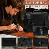 RAINSMORE Flap Messenger Bag for Men Vintage PU Vegan Leather Laptop Bag 15.6 Inch Professional Mens Briefcase Waterproof Satchel Bag Men with Card Purse Computer Bag for Work College Office Black