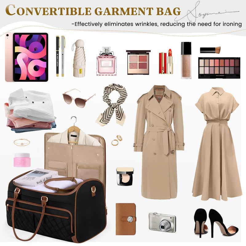 RAINSMORE Garment Bags for Travel Women Convertible Garment Duffle Bag for Hanging Clothes, Large Carry On Garment Bag with Shoe Bag & Wet Pocket, Foldable Dress Suit Business Travel Weekender Bags