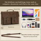 RAINSMORE Leather Messenger Bag for Men 15.6 Inch Vintage Laptop Bag Waterproof Briefcases for Men Computer Shoulder Bag Satchel for Work, Office, College, Business, Darkbrown