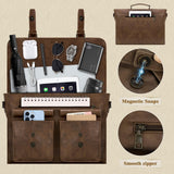 RAINSMORE Leather Messenger Bag for Men 15.6 Inch Vintage Laptop Bag Waterproof Briefcases for Men Computer Shoulder Bag Satchel for Work, Office, College, Business, Darkbrown
