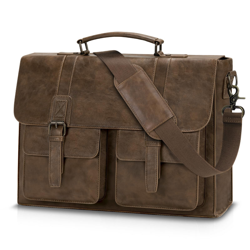 RAINSMORE Leather Messenger Bag for Men 15.6 Inch Vintage Laptop Bag Waterproof Briefcases for Men Computer Shoulder Bag Satchel for Work, Office, College, Business, Darkbrown