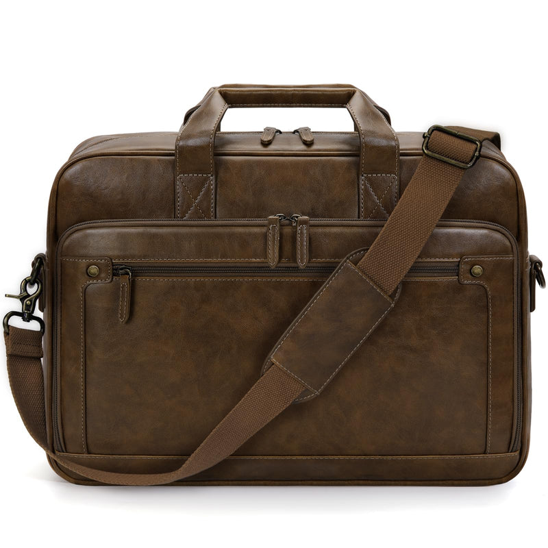 RAINSMORE Mens Laptop Bag 16 Inch Leather Briefcase Vintage Messenger Bag for Men Large Crossbody Shoulder Office Computer Bag Retro College Satchel Bag for Work, Business,Travel, Brown
