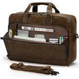 RAINSMORE Mens Laptop Bag 16 Inch Leather Briefcase Vintage Messenger Bag for Men Large Crossbody Shoulder Office Computer Bag Retro College Satchel Bag for Work, Business,Travel, Brown