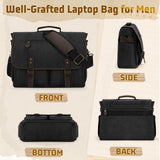 RAINSMORE Mens Messenger Bag 17 - 17.3 Inch Vintage Canvas Briefcase Water - resistant Large Computer Laptop Bag Rugged Satchel Shoulder Bag for Work Travel, Bookbag for College