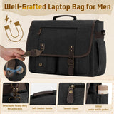 RAINSMORE Mens Messenger Bag 17 - 17.3 Inch Vintage Canvas Briefcase Water - resistant Large Computer Laptop Bag Rugged Satchel Shoulder Bag for Work Travel, Bookbag for College