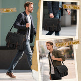 RAINSMORE Mens Messenger Bag 17 - 17.3 Inch Vintage Canvas Briefcase Water - resistant Large Computer Laptop Bag Rugged Satchel Shoulder Bag for Work Travel, Bookbag for College