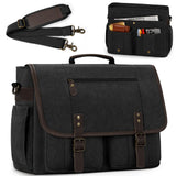 RAINSMORE Mens Messenger Bag 17-17.3 Inch Vintage Canvas Briefcase Water-resistant Large Computer Laptop Bag Rugged Satchel Shoulder Bag for Work Travel, Bookbag for College
