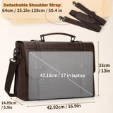 RAINSMORE Mens Messenger Bag 17 Inch Waterproof Vintage Leather Laptop Briefcase Large Laptop Bag Satchel Bag Computer Shoulder Bag for Office Business Travel College,Brown