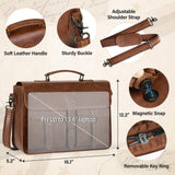 RAINSMORE Messenger Bag for Men 15.6 Inch Leather Vintage Laptop Briefcase Large Laptop Bag Waterproof Satchel Bag Computer Shoulder Bag for Office Work Travel College, Brown