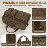 RAINSMORE Messenger Bag for Men 16 Inch Leather Laptop Bags Work Computer Briefcase Vintage Mens Satchel Shoulder Bag for Work, Office, Business, Travel, Dark Brown