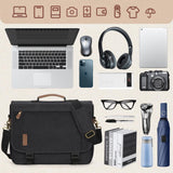 RAINSMORE Messenger Bag for Men 17 - 17.3 Inch Laptop Bag Water - resistant Canvas Computer Shoulder Bag Office Work Briefcase Large Casual Satchel Bags for Men Bookbag for College, Black