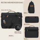 RAINSMORE Messenger Bag for Men 17 - 17.3 Inch Laptop Bag Water - resistant Canvas Computer Shoulder Bag Office Work Briefcase Large Casual Satchel Bags for Men Bookbag for College, Black