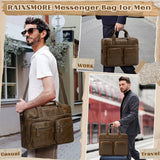 RAINSMORE Vintage Messenger Bag for Men PU Vegan Leather Computer Laptop Bag 15.6 Inch Waterproof Briefcases for Men Retro Mens Briefcase Satchel Bag for Work Office Business Travel Brown