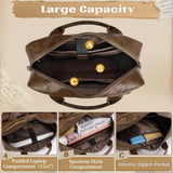 RAINSMORE Vintage Messenger Bag for Men PU Vegan Leather Computer Laptop Bag 15.6 Inch Waterproof Briefcases for Men Retro Mens Briefcase Satchel Bag for Work Office Business Travel Brown
