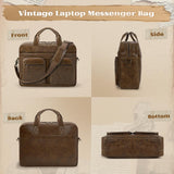 RAINSMORE Vintage Messenger Bag for Men PU Vegan Leather Computer Laptop Bag 15.6 Inch Waterproof Briefcases for Men Retro Mens Briefcase Satchel Bag for Work Office Business Travel Brown