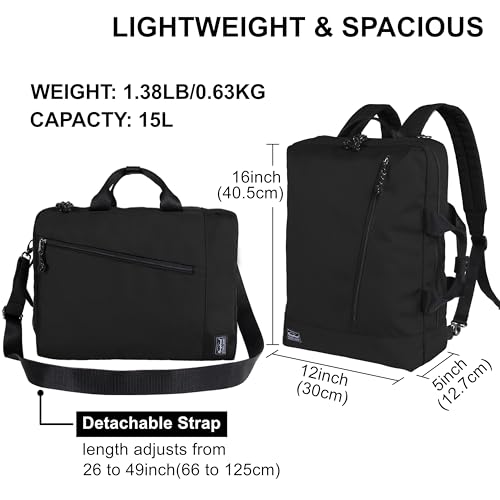 Rangeland 3 in 1 Laptop Backpack for Men Women, Convertible Messenger Bag Backpack, Smart Business Casual Water-Resistant, Black