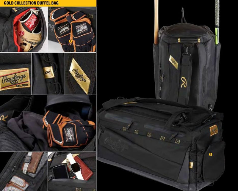 Rawlings | GOLD COLLECTION Hybrid Equipment Bag | Baseball / Softball | Backpack / Duffel | Black