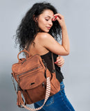 Rcrirth PU Leather Backpack Purse for Women | Fashion Tassel Ladies Purse Backpack Handbags Crossbody Shoulder Bag Suitable for Travel, Weekend Vacations, and Daily Use (Brown)