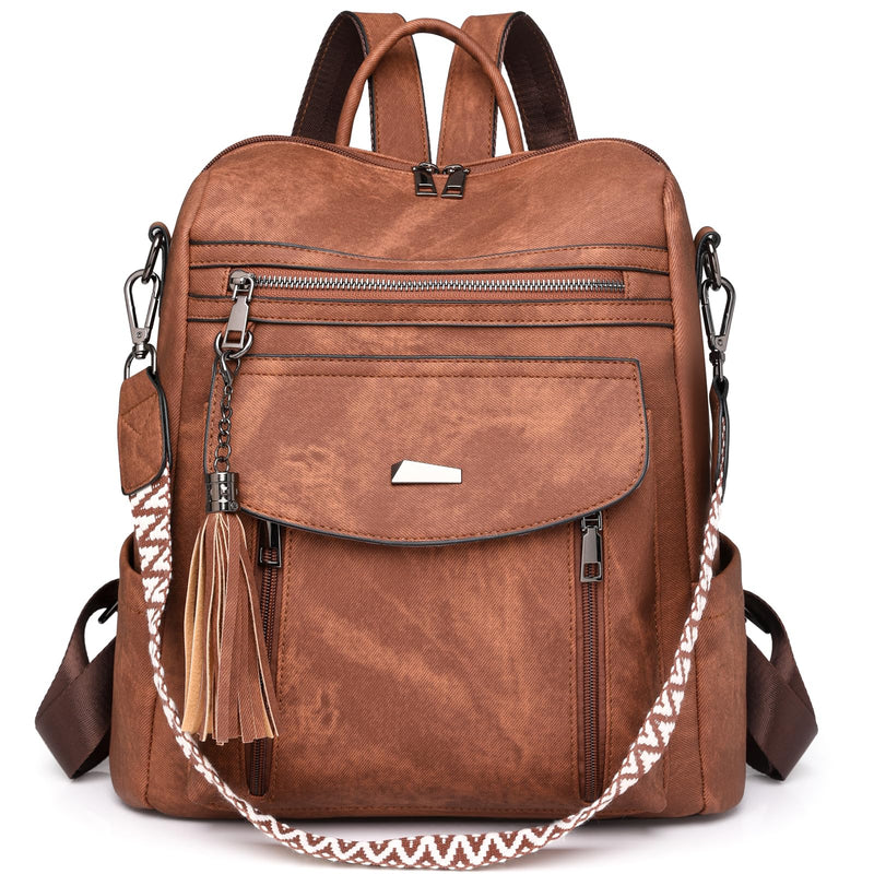 Rcrirth PU Leather Backpack Purse for Women | Fashion Tassel Ladies Purse Backpack Handbags Crossbody Shoulder Bag Suitable for Travel, Weekend Vacations, and Daily Use (Brown)