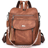 Rcrirth PU Leather Backpack Purse for Women | Fashion Tassel Ladies Purse Backpack Handbags Crossbody Shoulder Bag Suitable for Travel, Weekend Vacations, and Daily Use (Brown)
