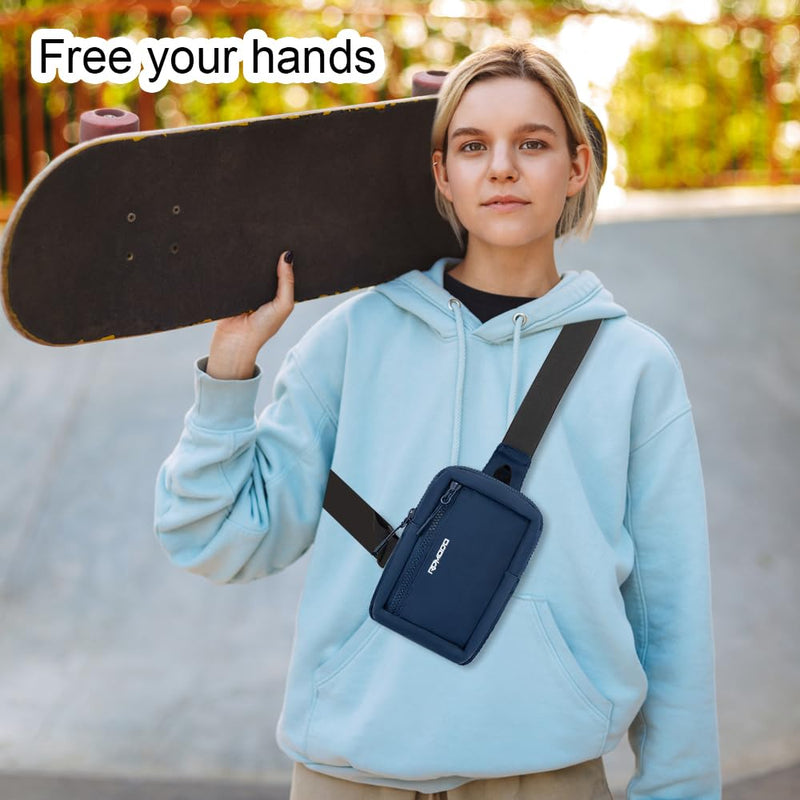 RDMODO Small Sling Bag for Women Men, Nylon Cross Body Bag, Water Resistant Chest Bag for Phone Traveling, Adjustable Shoulder Bag for Women, 2 Pockets Sling Backpack Daypack (Blue)