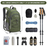 RealCool Hiking Backpack for Men Women,30L Lightweight Waterproof Travel Camping Backpack Hiking Daypack for Cycling Running,Army Green