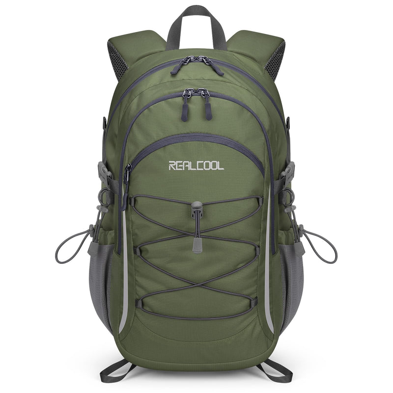 RealCool Hiking Backpack for Men Women,30L Lightweight Waterproof Travel Camping Backpack Hiking Daypack for Cycling Running,Army Green