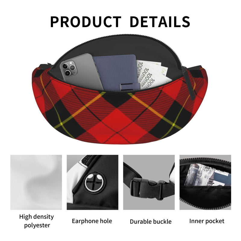 Red Black Plaid Speck Fanny Pack for Women Men, Fashion Waist Bag Crossbody Bag with Adjustable Strap