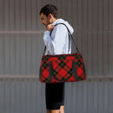 Red Black Plaid Speck Travel Duffle Bag, Lightweight Hospital Bag for Women, Large Sport Gym Bag for Men